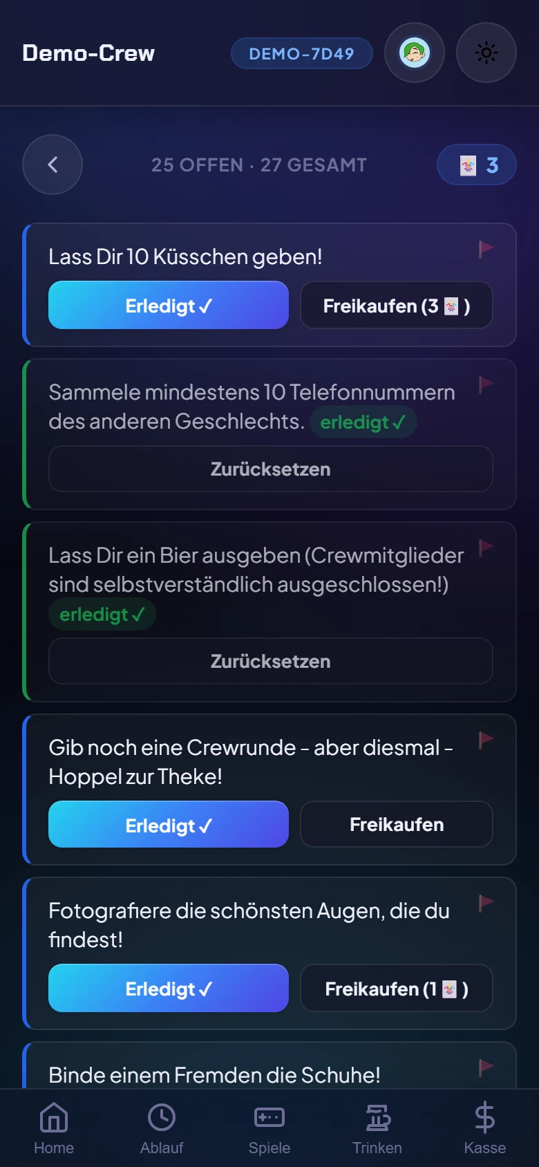 Aufgaben und Joker-System in der JGA Revolution App