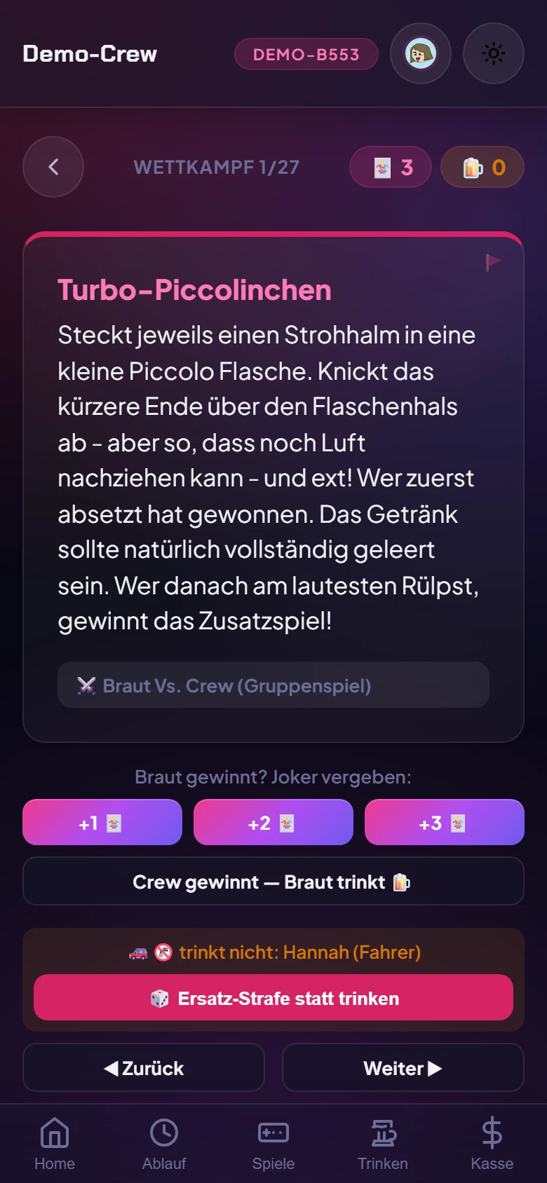 Schlag die Crew in der App