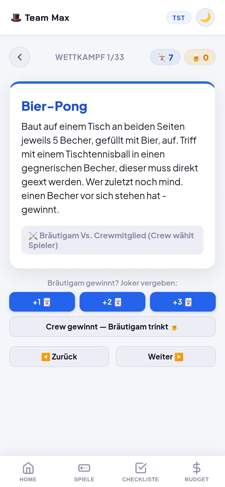 Wettkämpfe in der JGA Revolution App – Bräutigam gegen die Crew