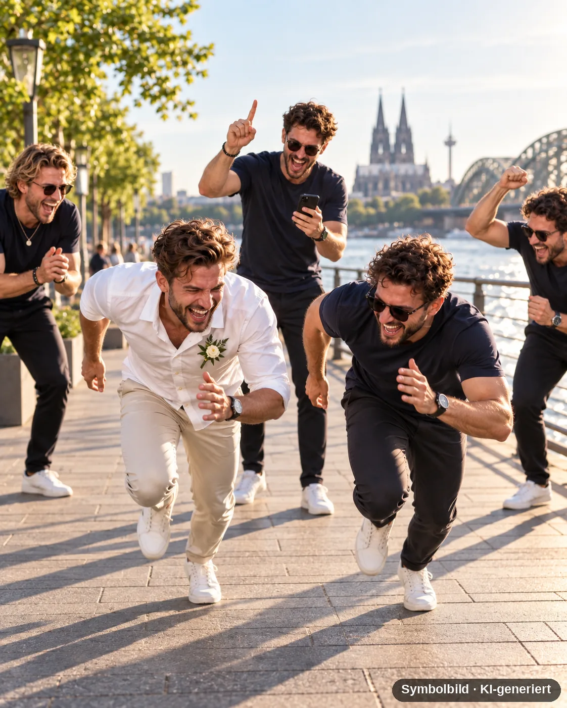 Männer-JGA in Köln – Crew unterwegs an der Rheinpromenade